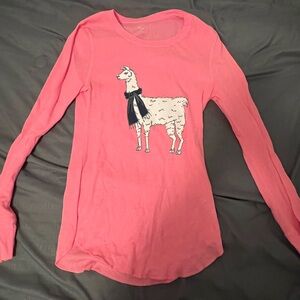 Old Navy Women Llama Print Long Sleeve Waffle-Knit Top Sweater Pink Size M